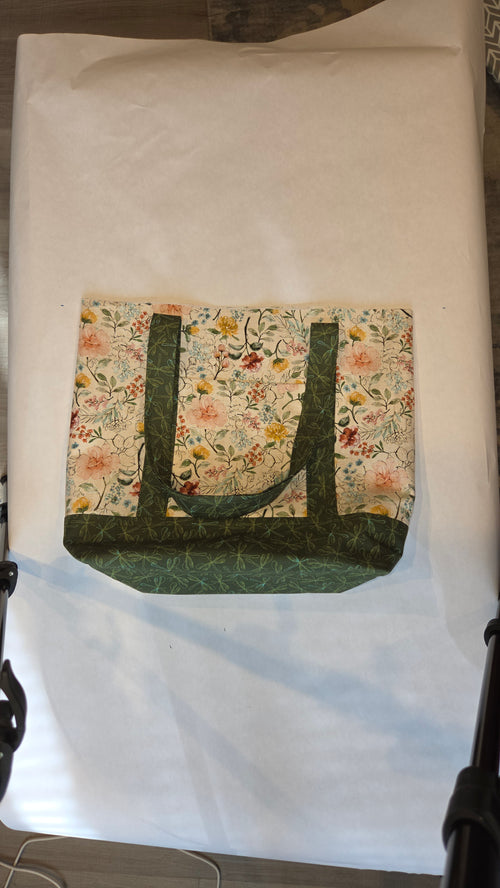 Dragonfly Meadow Tote Bag – Handmade Floral Cotton Market Tote with Pockets