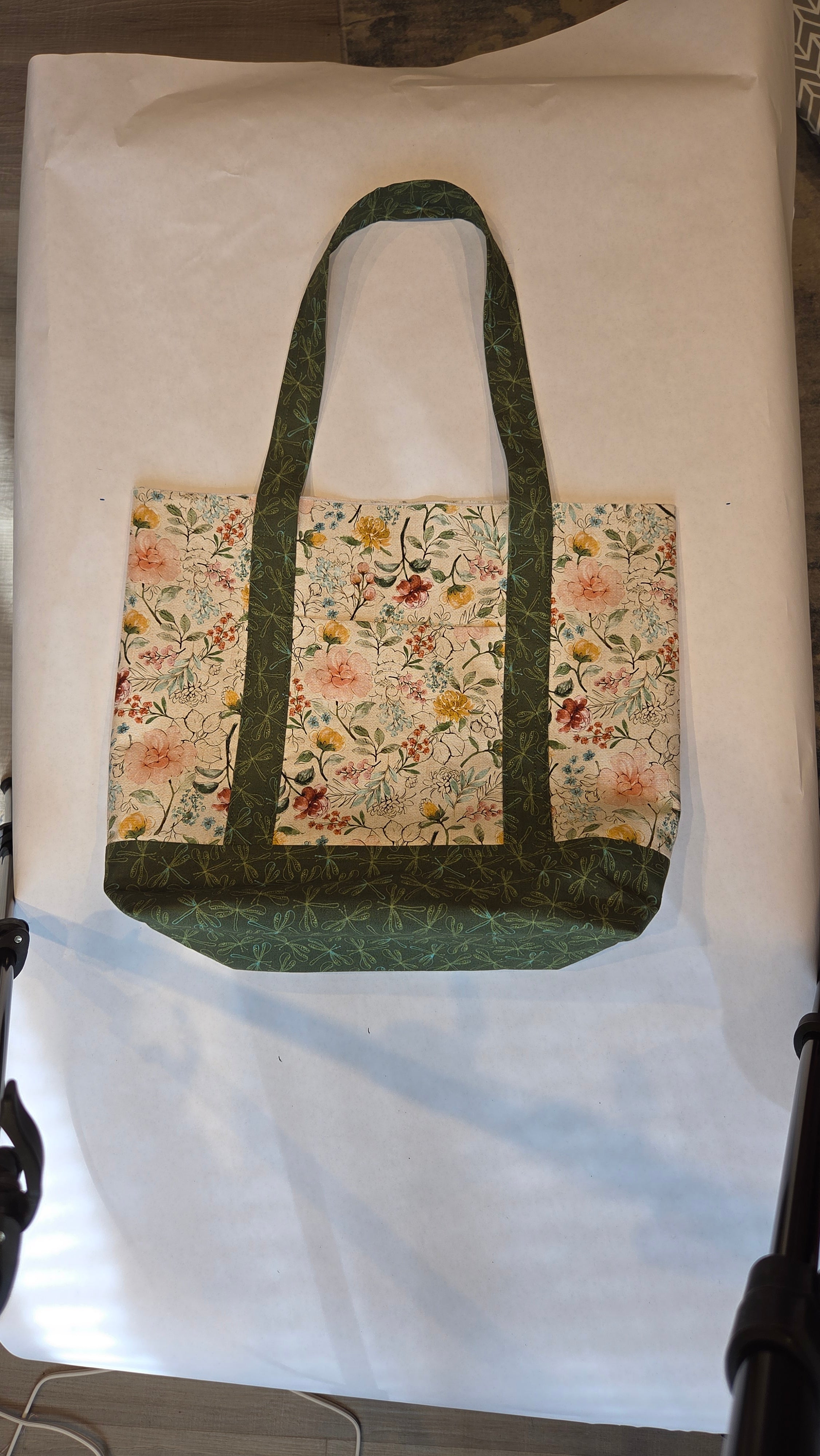 Dragonfly Meadow Tote Bag – Handmade Floral Cotton Market Tote with Pockets