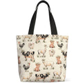Oversized handmade canvas tote bag featuring watercolor farm animals and black shoulder straps