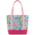 Handmade watercolor dog cotton tote bag with pink handles and hot pink base