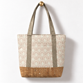 Neutral Rainbow Arch Cotton Tote Bag – Natural Cork, hanging from a gold wall knob