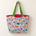 Flamingo Weekender Tote with green handles and pink lining