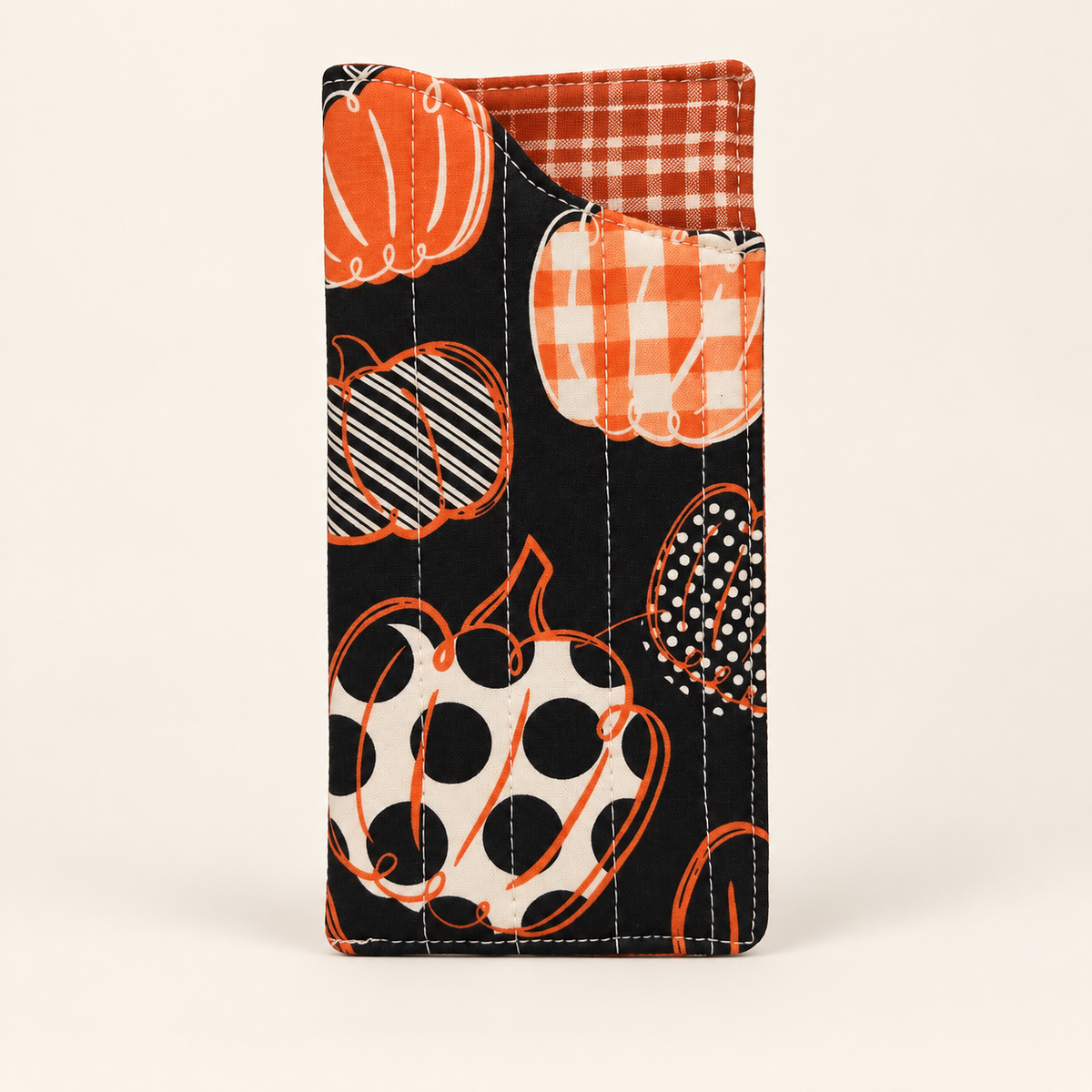 Gourd Behavior quilted glasses case with Rust Plaid lining