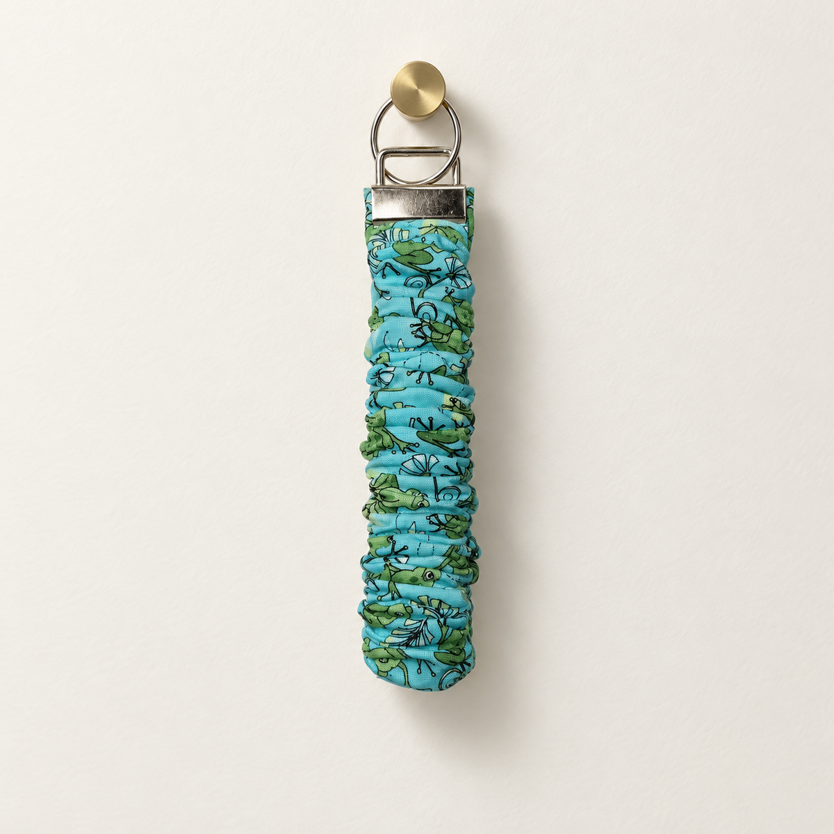 Hop to It frog and lily pad cotton scrunchie wristlet with silver hardware