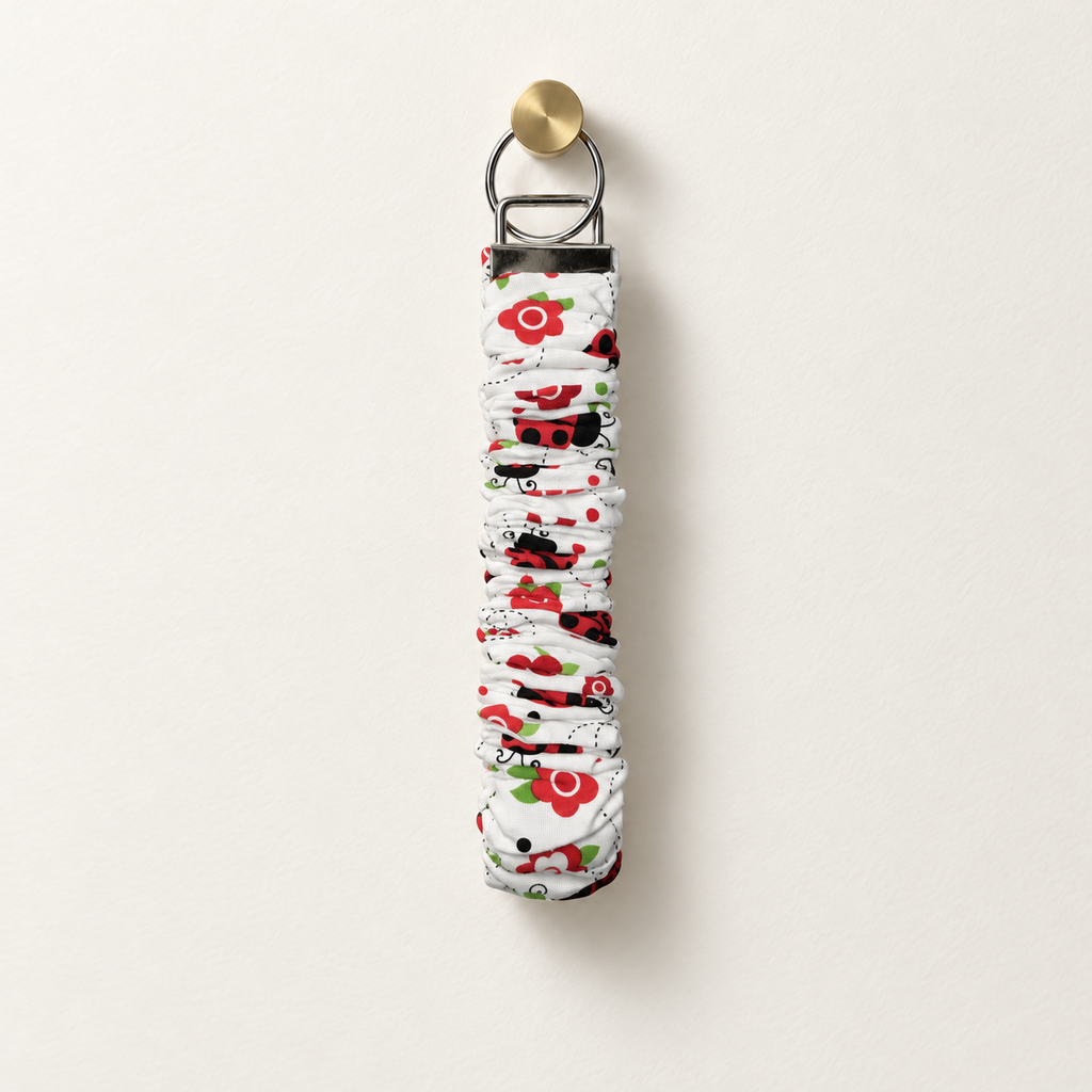 Love Bug ladybugs cotton scrunchie wristlet with silver hardware