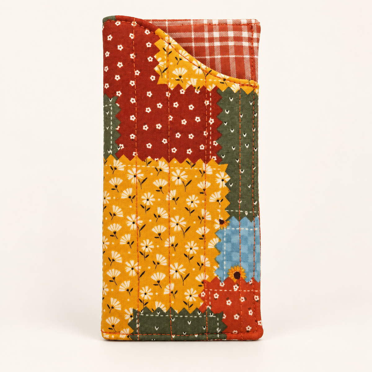 Patch Me If You Can quilted glasses case with Rust Plaid lining