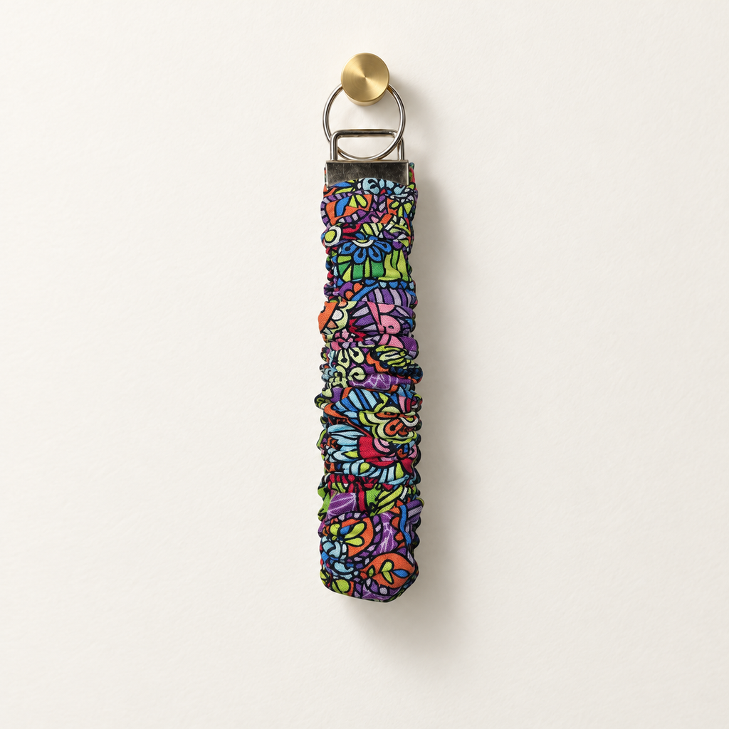 Petal Paisley paisley flowers cotton scrunchie wristlet with silver hardware