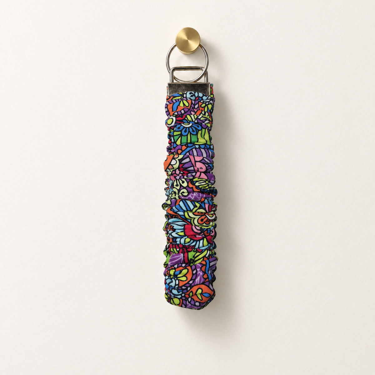 Petal Paisley paisley flowers cotton scrunchie wristlet with silver hardware