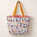 Mushroom Weekender Tote with mustard handles and pink lining