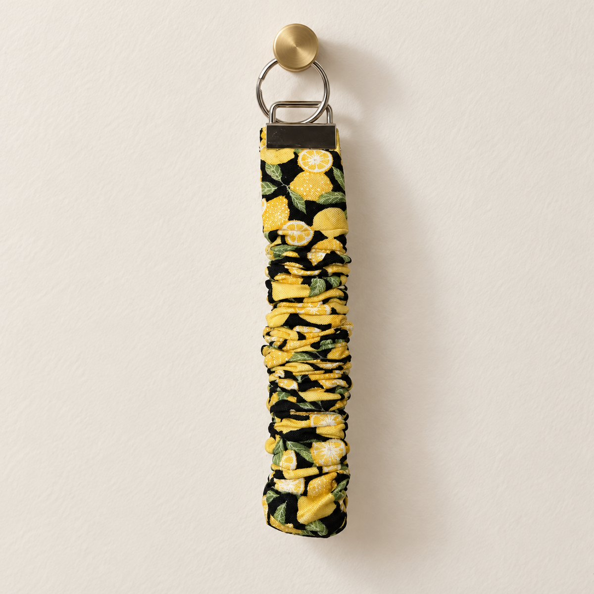 Squeeze the Day lemons scrunchie wristlet with silver hardware